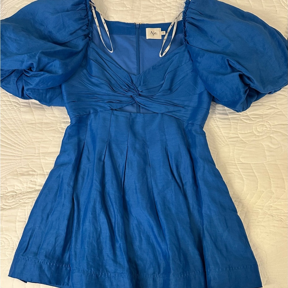 Aje Royal Blue Mini Dress with Puff Sleeves